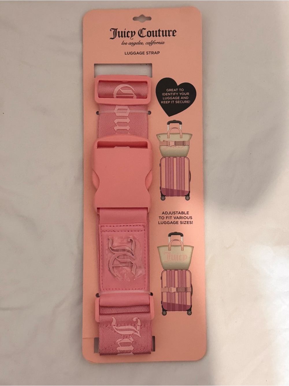 Juicy Couture Pink Adjustable Luggage Strap Logo Suitcase Travel Belt New